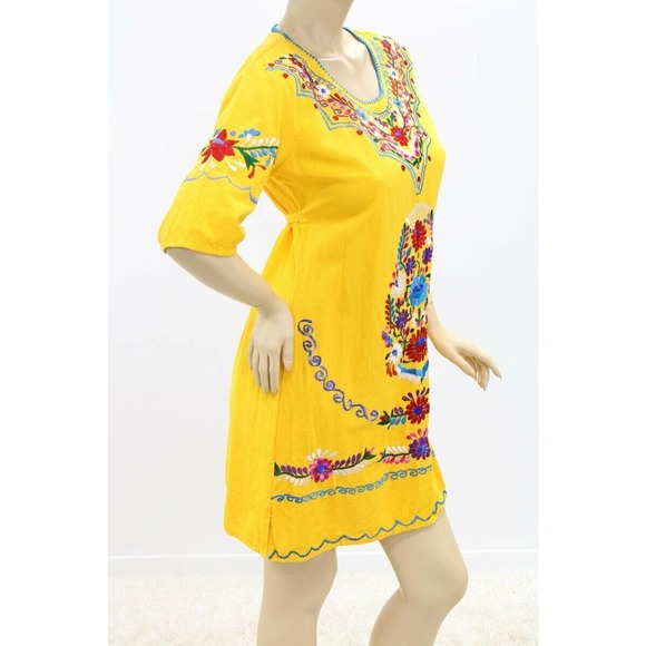 Heavily Embroidered Dress Womens M Tunic Florals Fiesta Dress With Tie Back - Picture 6 of 8